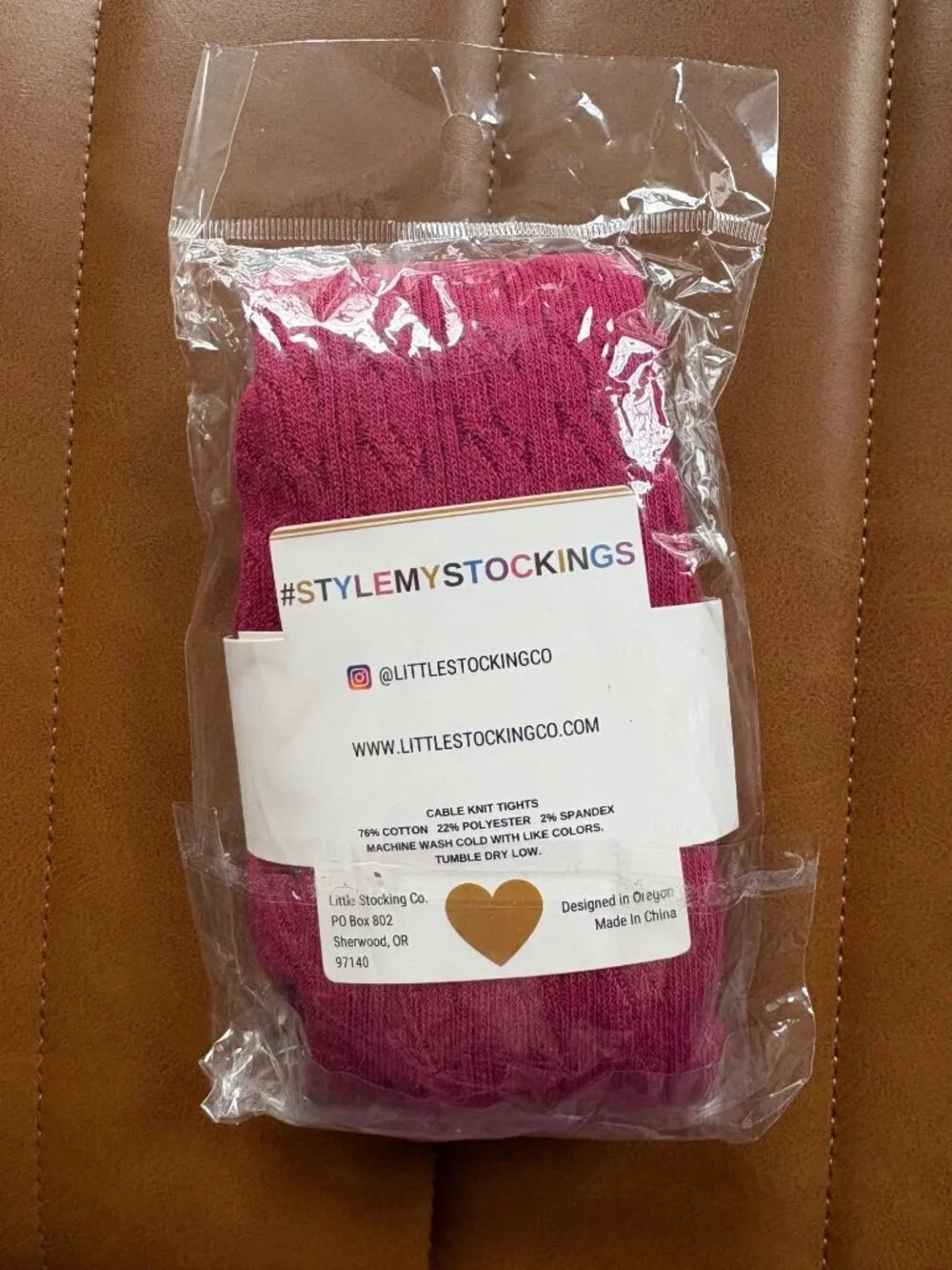 Little Stocking Co. NWT Girls Cable Knit Tights Pink 3-4Y